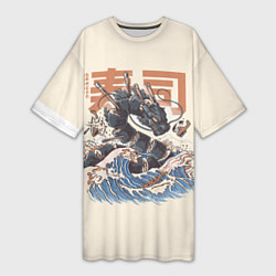 Женская длинная футболка Суши дракон с иероглифами в японском стиле
