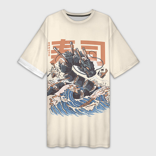 Женская длинная футболка Суши дракон с иероглифами в японском стиле / 3D-принт – фото 1