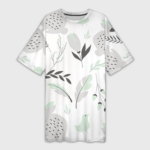 Женская длинная футболка Зайцы и растения паттерн / 3D-принт – фото 1