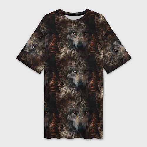 Женская длинная футболка Волки паттерн / 3D-принт – фото 1