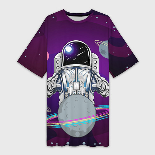 Женская длинная футболка Космонавт с планетами и звездами / 3D-принт – фото 1