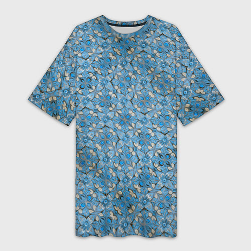 Женская длинная футболка Голубые незабудки текстура дерева / 3D-принт – фото 1