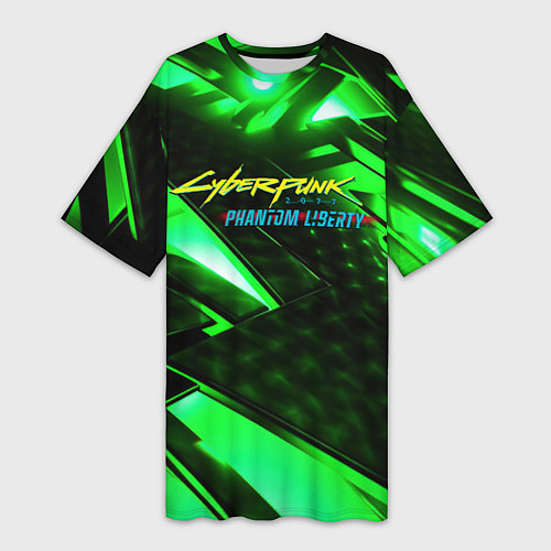 Женская длинная футболка Cyberpunk 2077 phantom liberty neon green / 3D-принт – фото 1