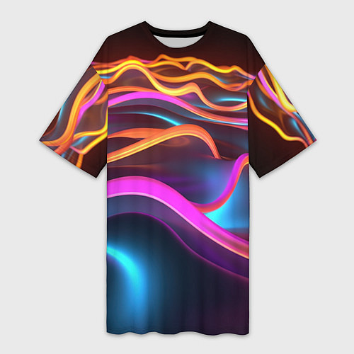 Женская длинная футболка Неоновые фиолетовые волны / 3D-принт – фото 1