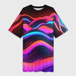 Женская длинная футболка Неоновые фиолетовые волны