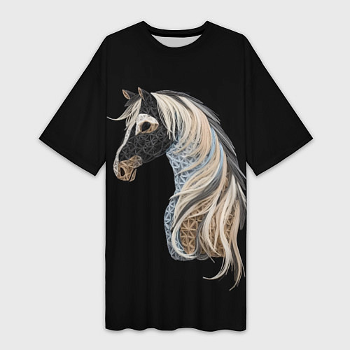 Женская длинная футболка Вышивка Лошадь / 3D-принт – фото 1