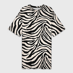 Футболка женская длинная Полосатая шкура зебры, белого тигра, цвет: 3D-принт