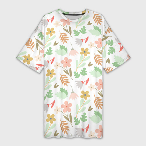 Женская длинная футболка Листики цветочки / 3D-принт – фото 1