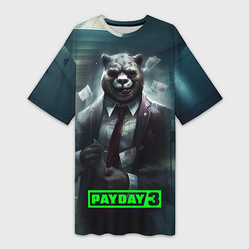 Женская длинная футболка Payday 3 crazy bear / 3D-принт – фото 1