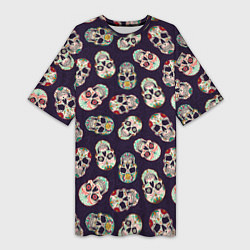 Женская длинная футболка Узор с черепами Pattern with skulls