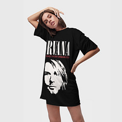 Футболка женская длинная Nirvana - Kurt Cobain, цвет: 3D-принт — фото 2