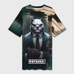 Футболка женская длинная Payday 3 white bear, цвет: 3D-принт