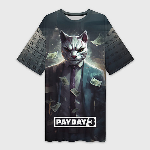 Женская длинная футболка Pay day 3 cat / 3D-принт – фото 1