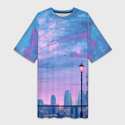 Женская длинная футболка Город и красочное небо