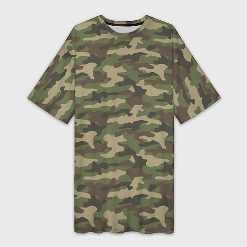 Женская длинная футболка Камуфляж лесной зелёный / 3D-принт – фото 1