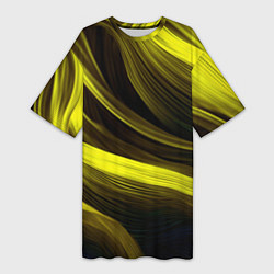 Футболка женская длинная Черные и желтые линии, цвет: 3D-принт