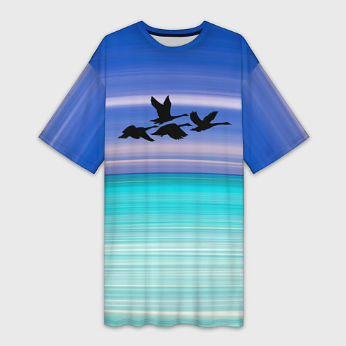 Женская длинная футболка Летят лебеди / 3D-принт – фото 1