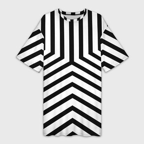 Женская длинная футболка Черно-белые полосы в узоре / 3D-принт – фото 1