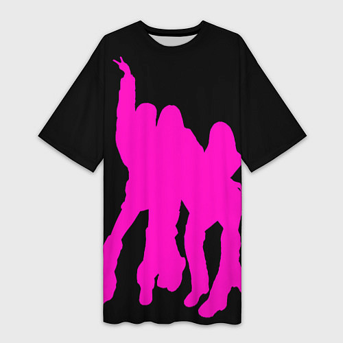 Женская длинная футболка Розовый силуэт Blackpink на черном фоне / 3D-принт – фото 1