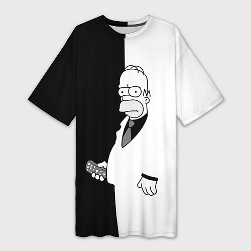 Женская длинная футболка Homer Simpson - black and white / 3D-принт – фото 1