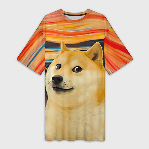 Женская длинная футболка Собака Доге пародия на Крик / 3D-принт – фото 1