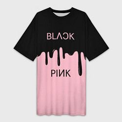 Футболка женская длинная Blackpink - краски, цвет: 3D-принт