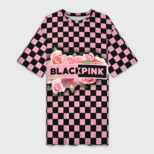 Женская длинная футболка Blackpink logo roses / 3D-принт – фото 1