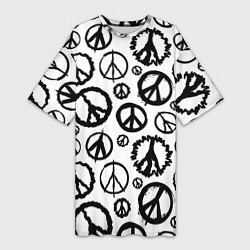 Футболка женская длинная Many peace logo, цвет: 3D-принт