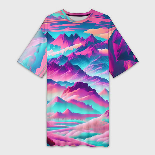 Женская длинная футболка Горы яркие / 3D-принт – фото 1