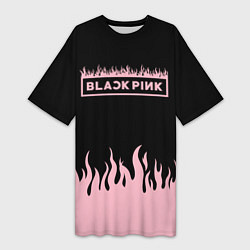 Футболка женская длинная Blackpink - flames, цвет: 3D-принт