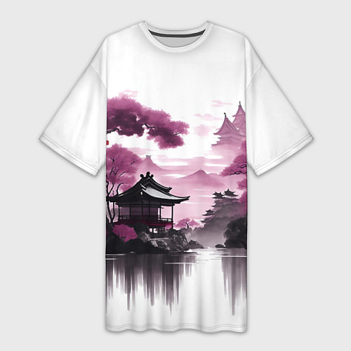 Женская длинная футболка Японские мотивы - фиолетовый / 3D-принт – фото 1