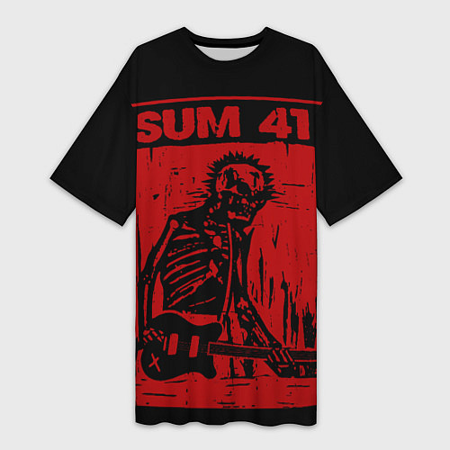 Женская длинная футболка Sum41 - Skeleton / 3D-принт – фото 1