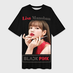 Женская длинная футболка Blackpink Lisa paints lips