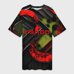 Женская длинная футболка CS GO abstract green red