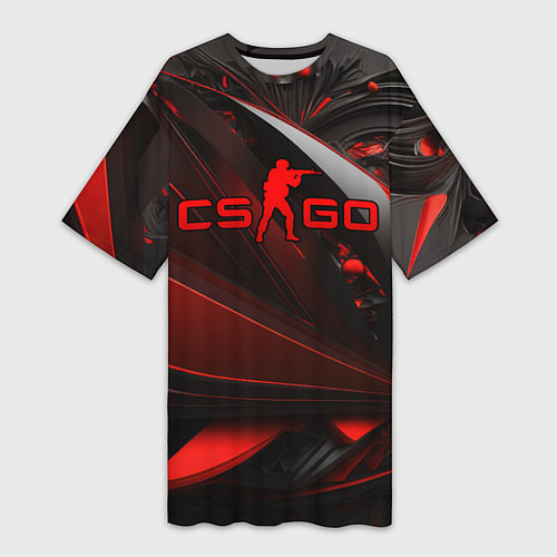Женская длинная футболка CS GO red and black / 3D-принт – фото 1