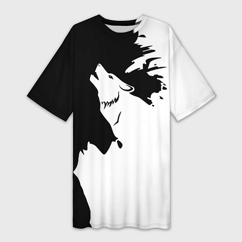Женская длинная футболка Волчий вой в горах / 3D-принт – фото 1