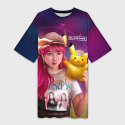 Женская длинная футболка Jisoo and Pikachu