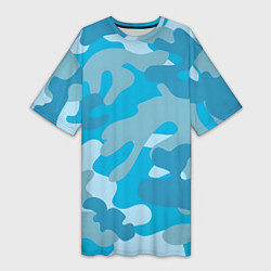 Женская длинная футболка Камуфляж военный синий