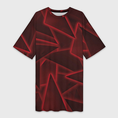 Женская длинная футболка Красные треугольники, неон / 3D-принт – фото 1
