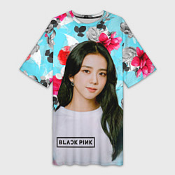 Женская длинная футболка Jennie Kim Blackpink flowers