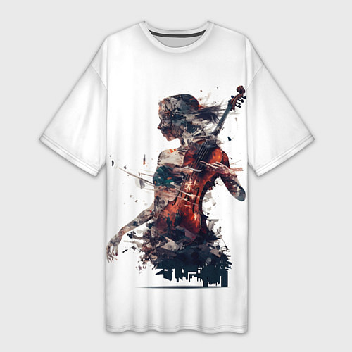 Женская длинная футболка Девушка со скрипкой абстракция / 3D-принт – фото 1