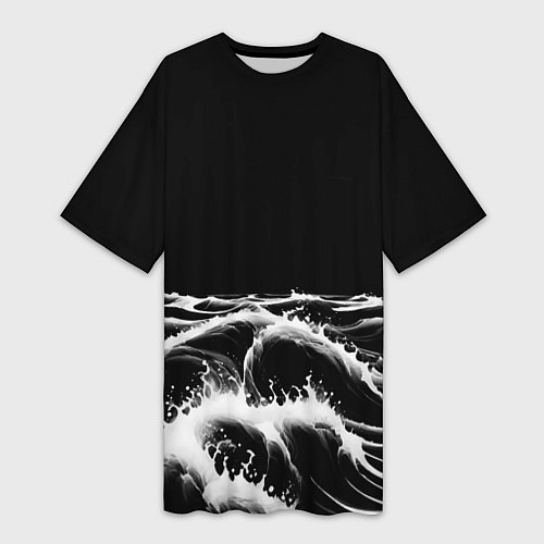 Женская длинная футболка Черные бущующие волны / 3D-принт – фото 1