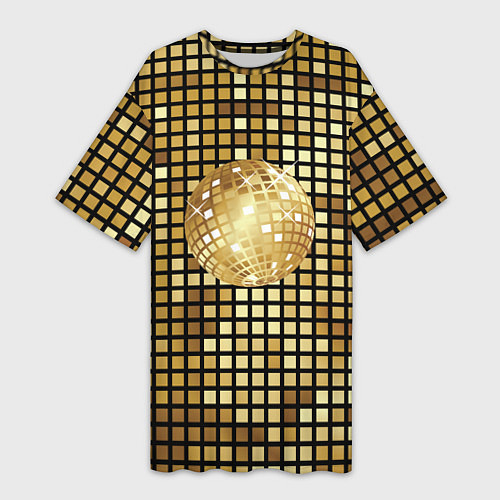 Женская длинная футболка Золотой диско шар и золотая мозаика / 3D-принт – фото 1