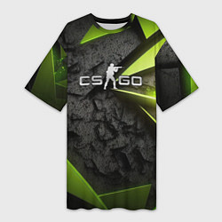 Женская длинная футболка CS GO green black abstract