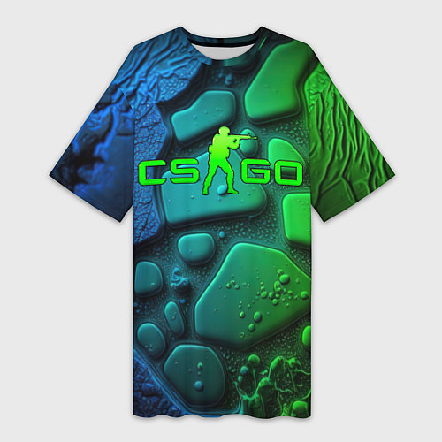 Женская длинная футболка CS GO green black abstract / 3D-принт – фото 1