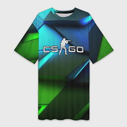 Женская длинная футболка CS GO green blue abstract