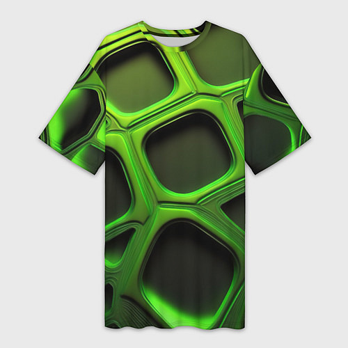 Женская длинная футболка Объемные зеленые соты / 3D-принт – фото 1