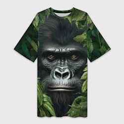 Женская длинная футболка Горилла в джунгях