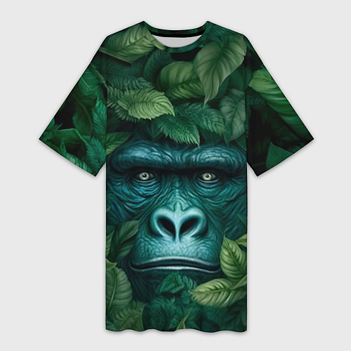 Женская длинная футболка Горилла в кустах джунгли / 3D-принт – фото 1