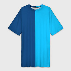 Футболка женская длинная Двуцветный синий, цвет: 3D-принт